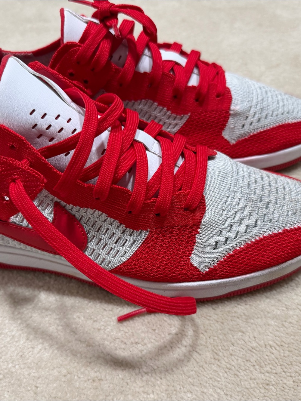 Nike Red and White Knit Athletic Shoes